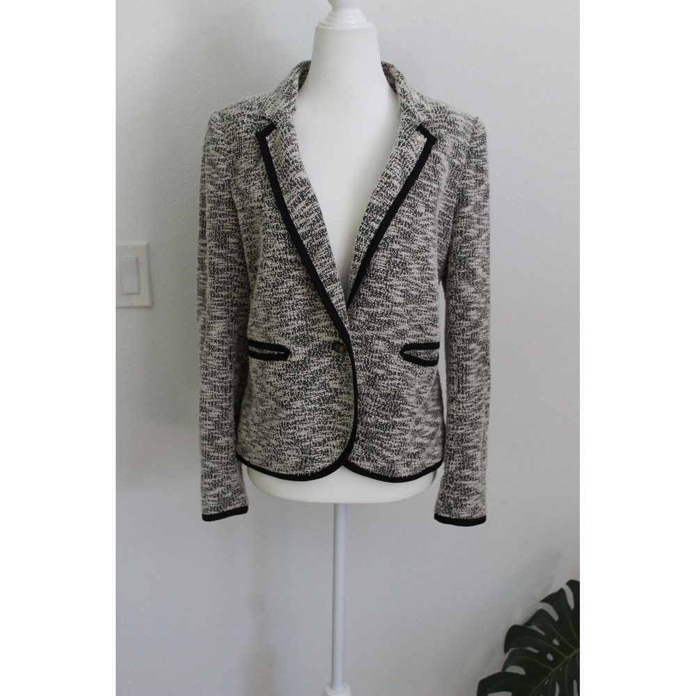 Cartonnier Anthropologie Women's Black White Textured Knit Piping Blazer Size 8